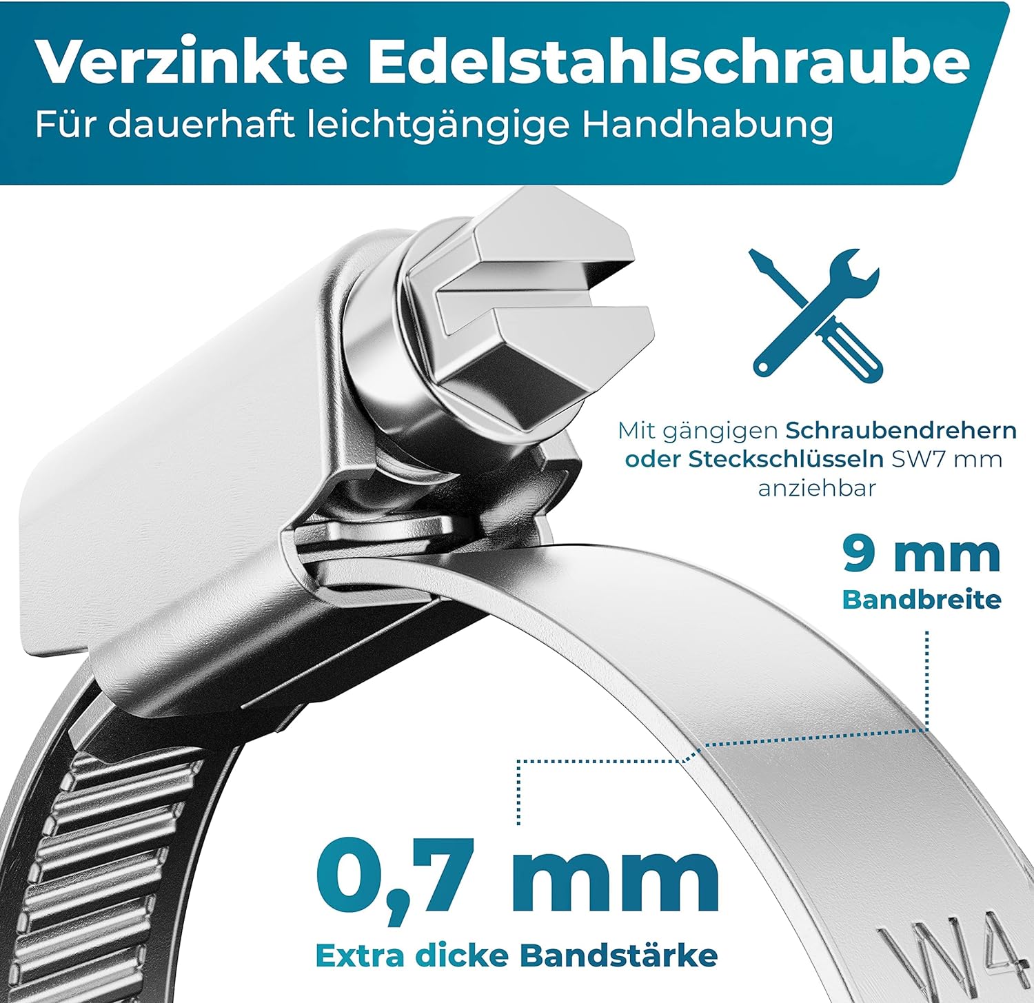 FIXXIA® Schlauchschellen [40-60mm] - rostfreier robuster Edelstahl - Schlauchklemme - Schlauchschelle für Pool, Garten, KFZ & Waschmaschine geeignet 6er-Pack