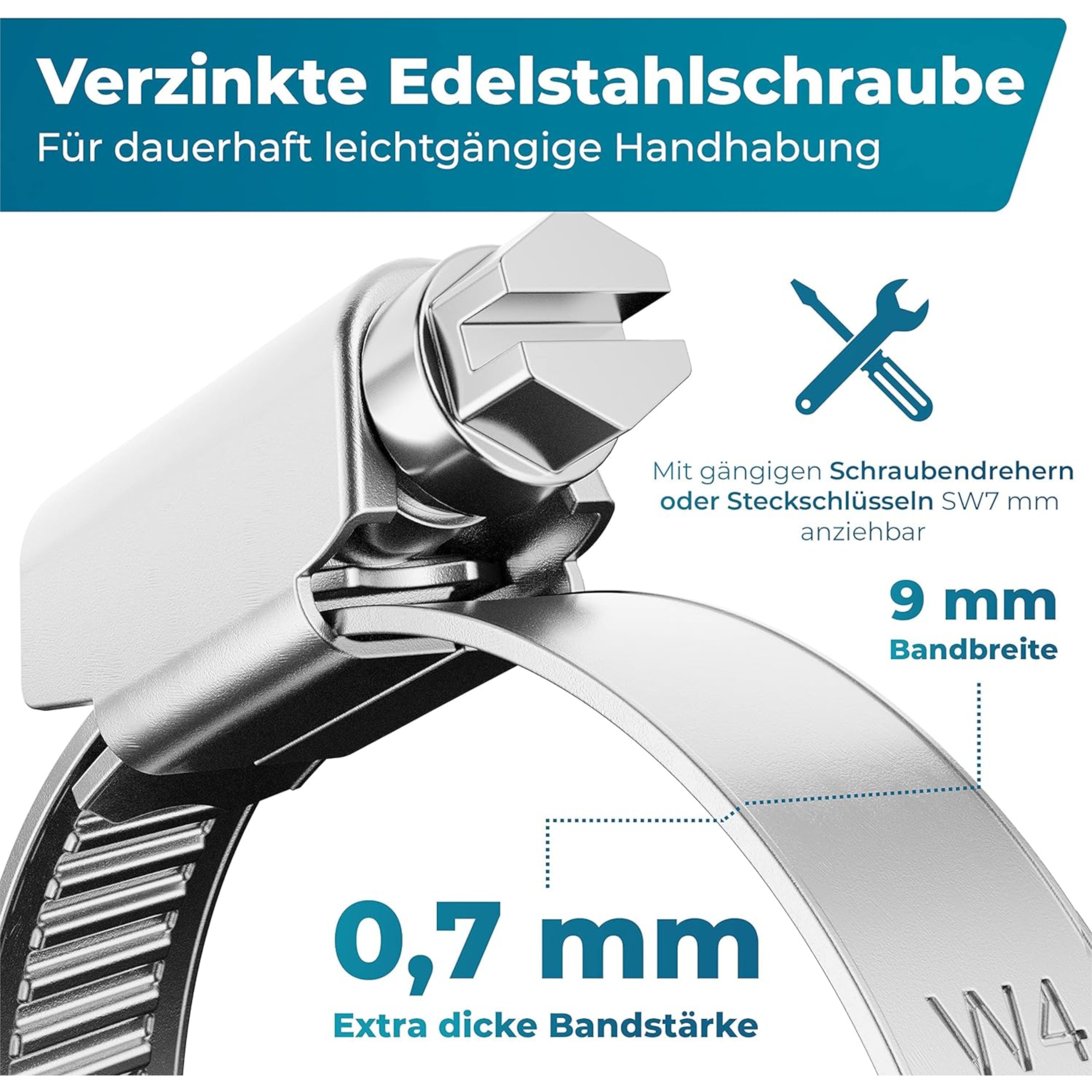 FIXXIA® Schlauchschellen [16-25mm] - rostfreier robuster Edelstahl - Schlauchklemme - Schlauchschelle für Pool, Garten, KFZ & Waschmaschine geeignet 10er-Pack