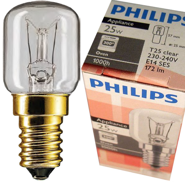 2x Philips Backofenlampe T25 300°C, E14 230V 25W 165lm 25kWh/1000h