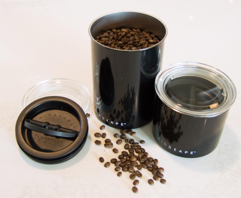 Airscape® Kaffeedose Aromabehälter luftdicht vakuum 250g Bauwollbeutel schwarz glänzend