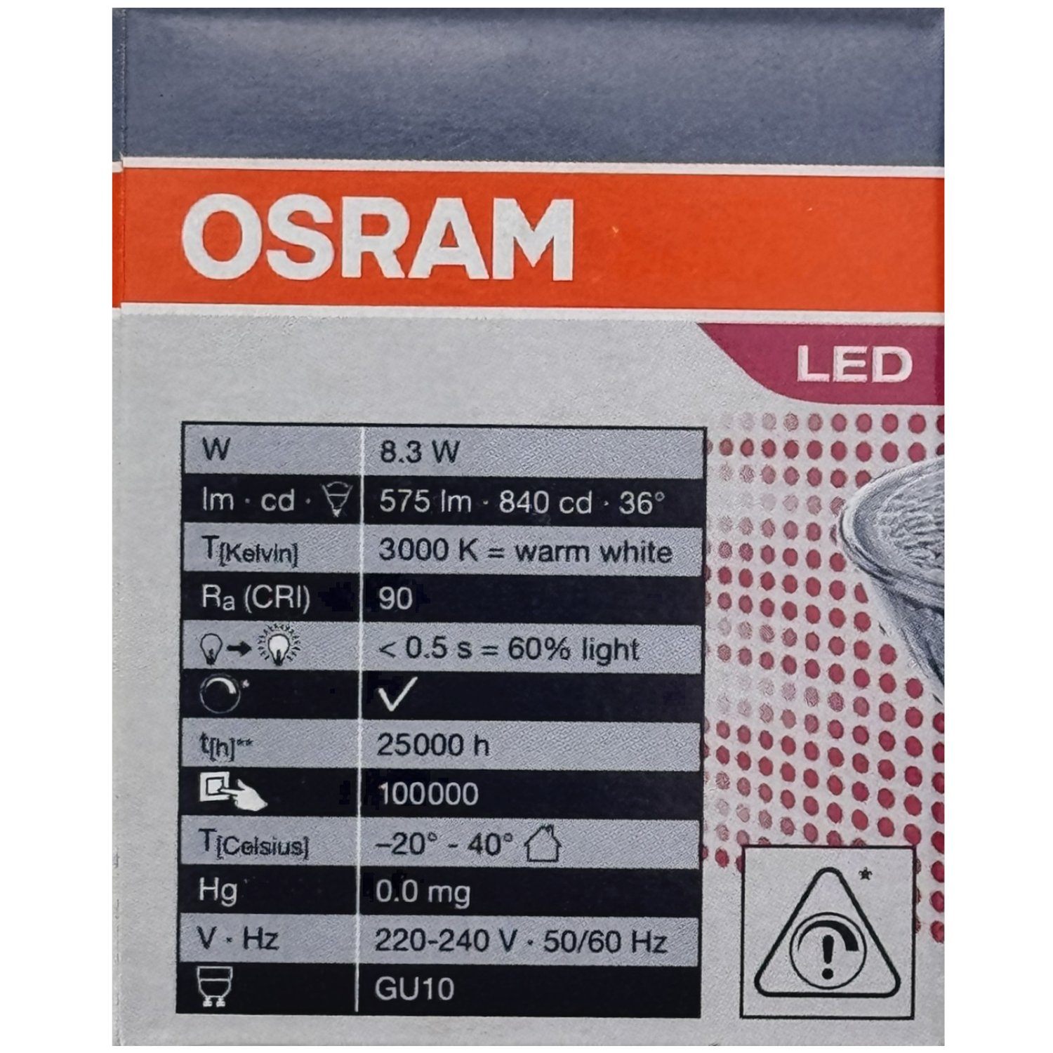 6x Osram Parathom LED Lampen PAR16, 80W, 3000K warm white, GU10, 575lm, dimmable